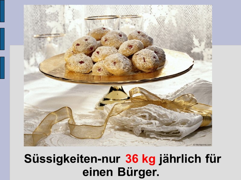 Süssigkeiten-nur 36 kg jährlich für einen Bürger.